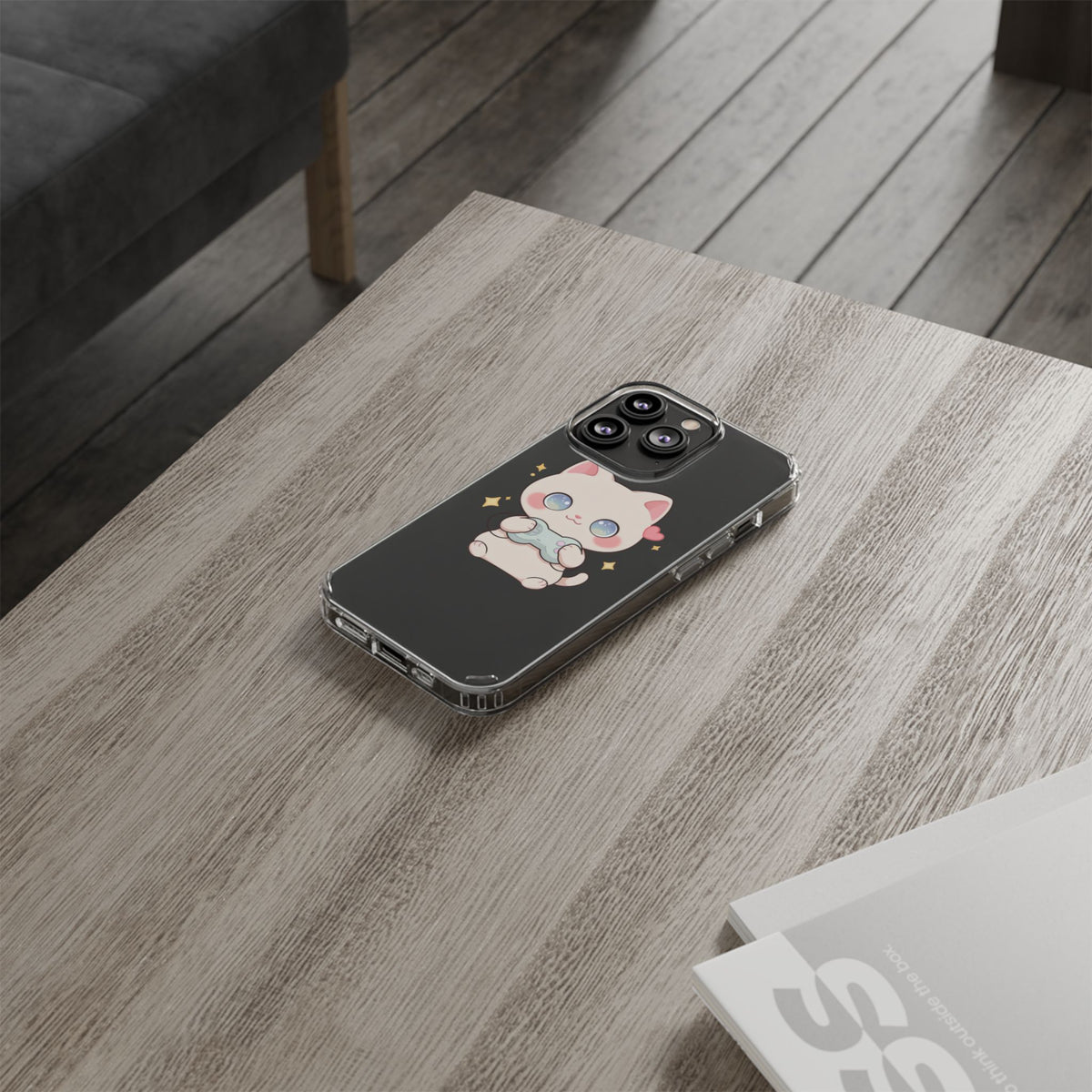 Kawaii Gamer Cat Clear Phone Case for Gaming Fans