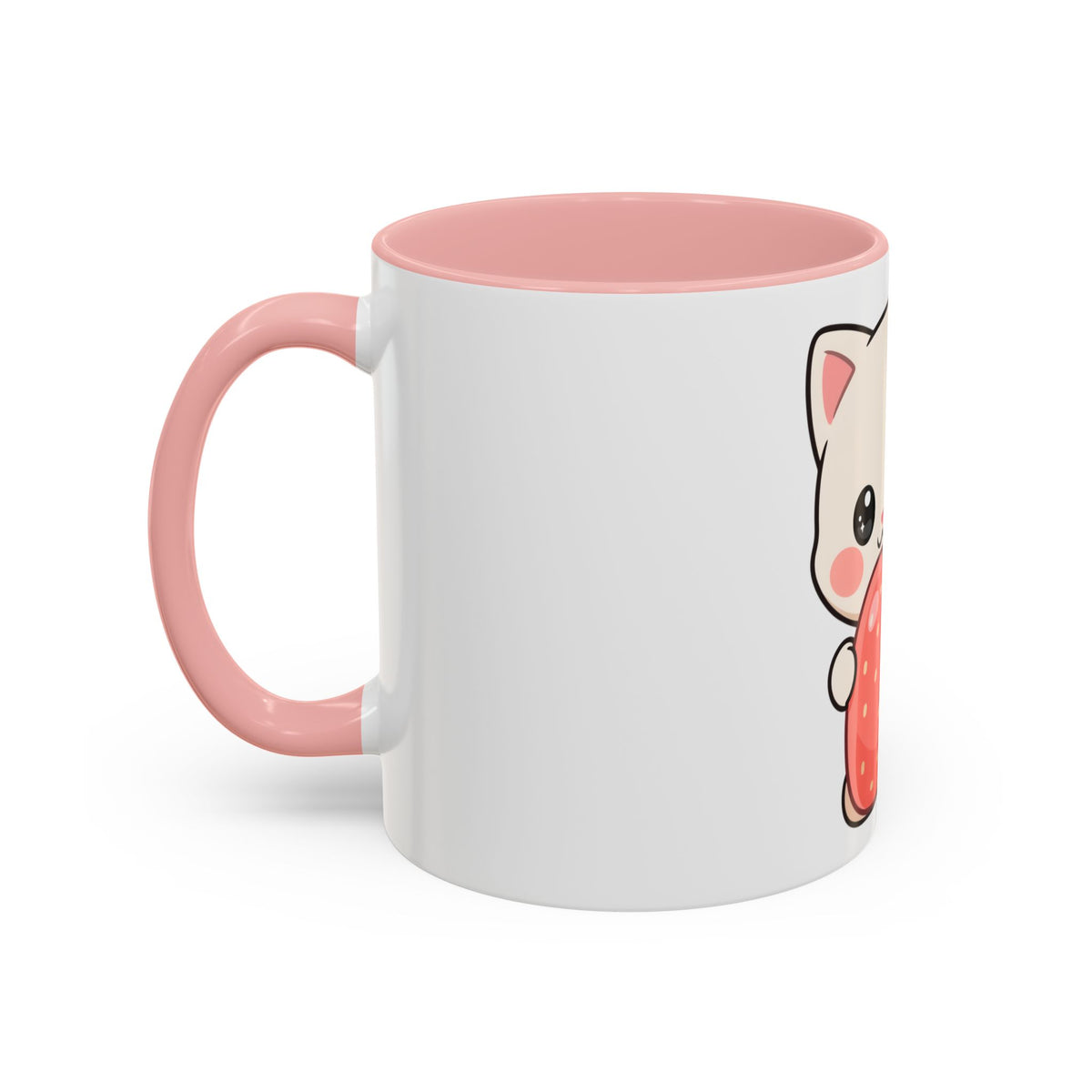 Kawaii Cat Strawberry Accent Coffee Mug