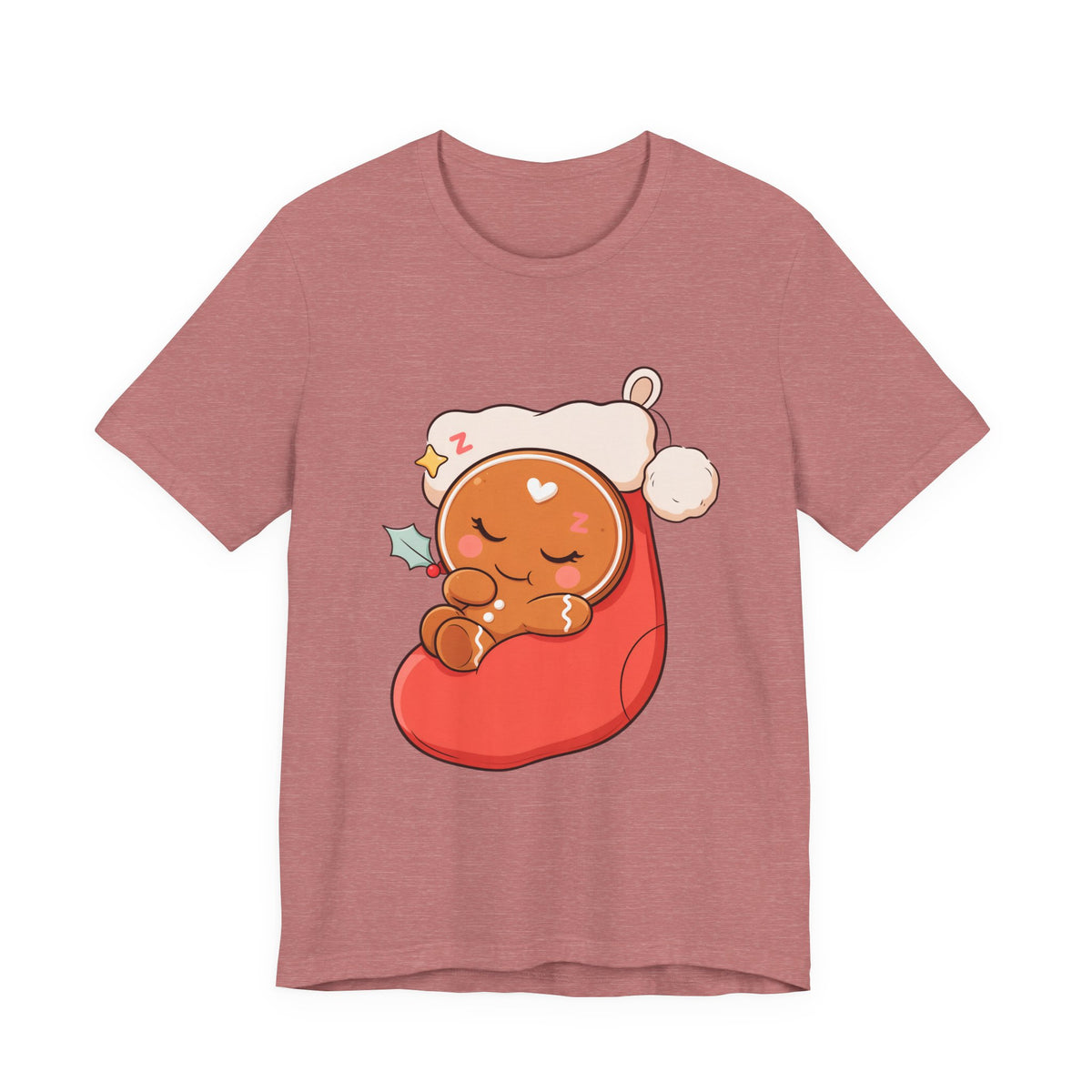 Sleeping Gingerbread Man Christmas T-Shirt, Kawaii Holiday Tee