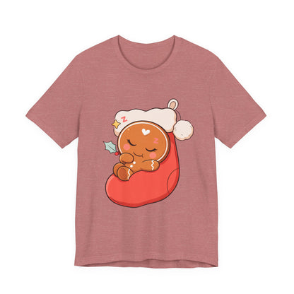Sleeping Gingerbread Man Christmas T-Shirt, Kawaii Holiday Tee