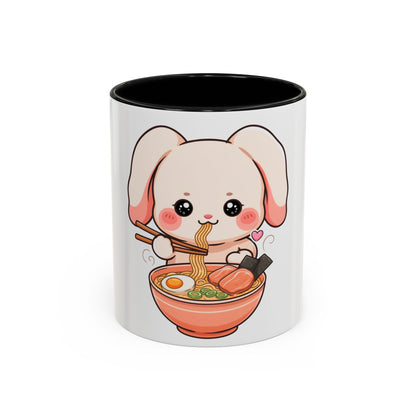 Kawaii Ramen Bunny Accent Coffee Mug, 11 oz or 15 oz