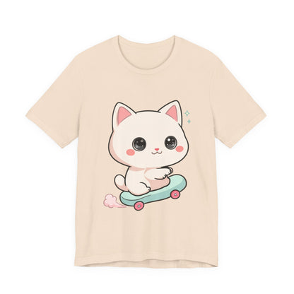 Kawaii Skateboarding Cat T-Shirt – Cute Chibi Kitty Tee
