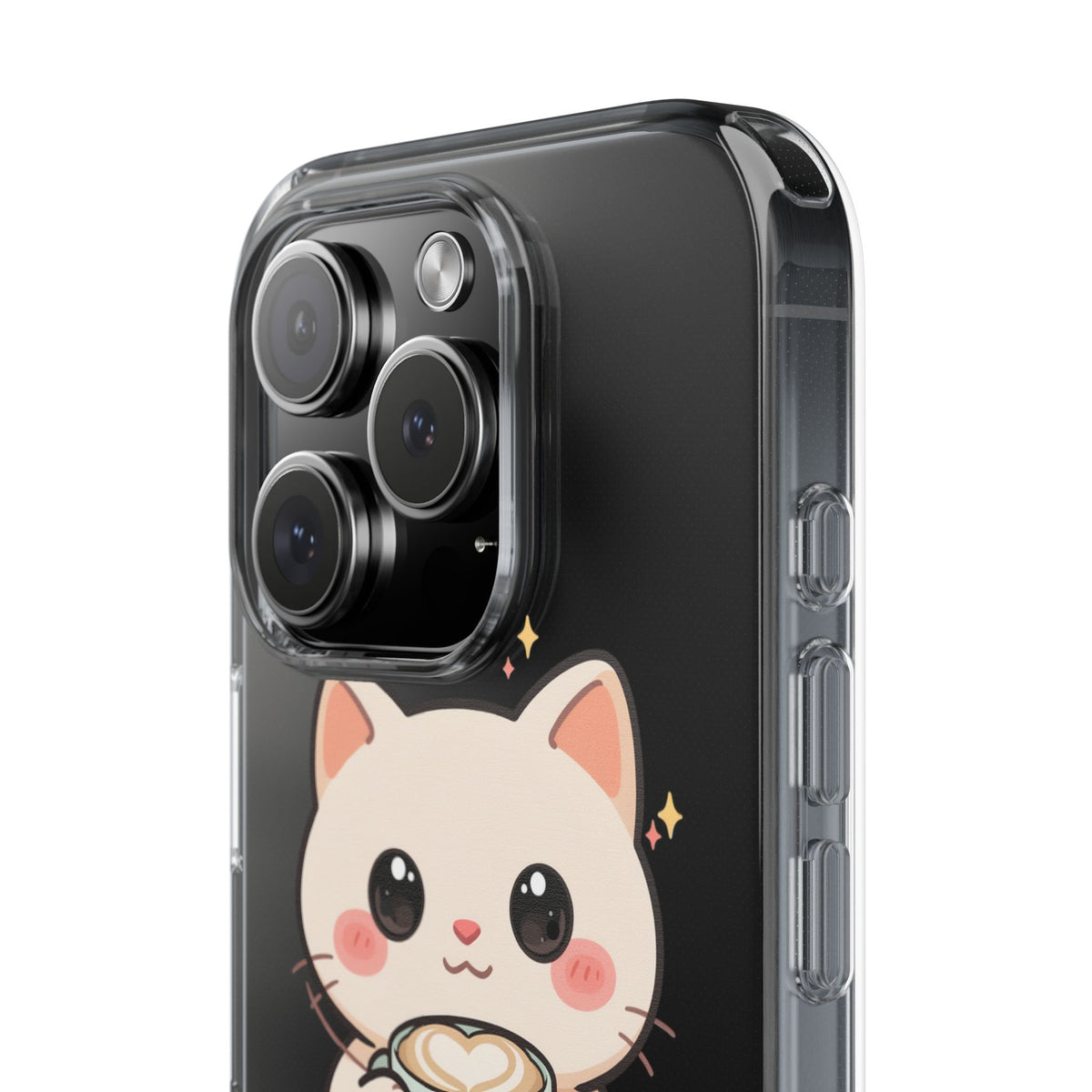 Kawaii Cat Latte Phone Case, Clear Impact-Resistant