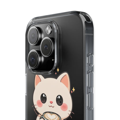 Kawaii Cat Latte Phone Case, Clear Impact-Resistant