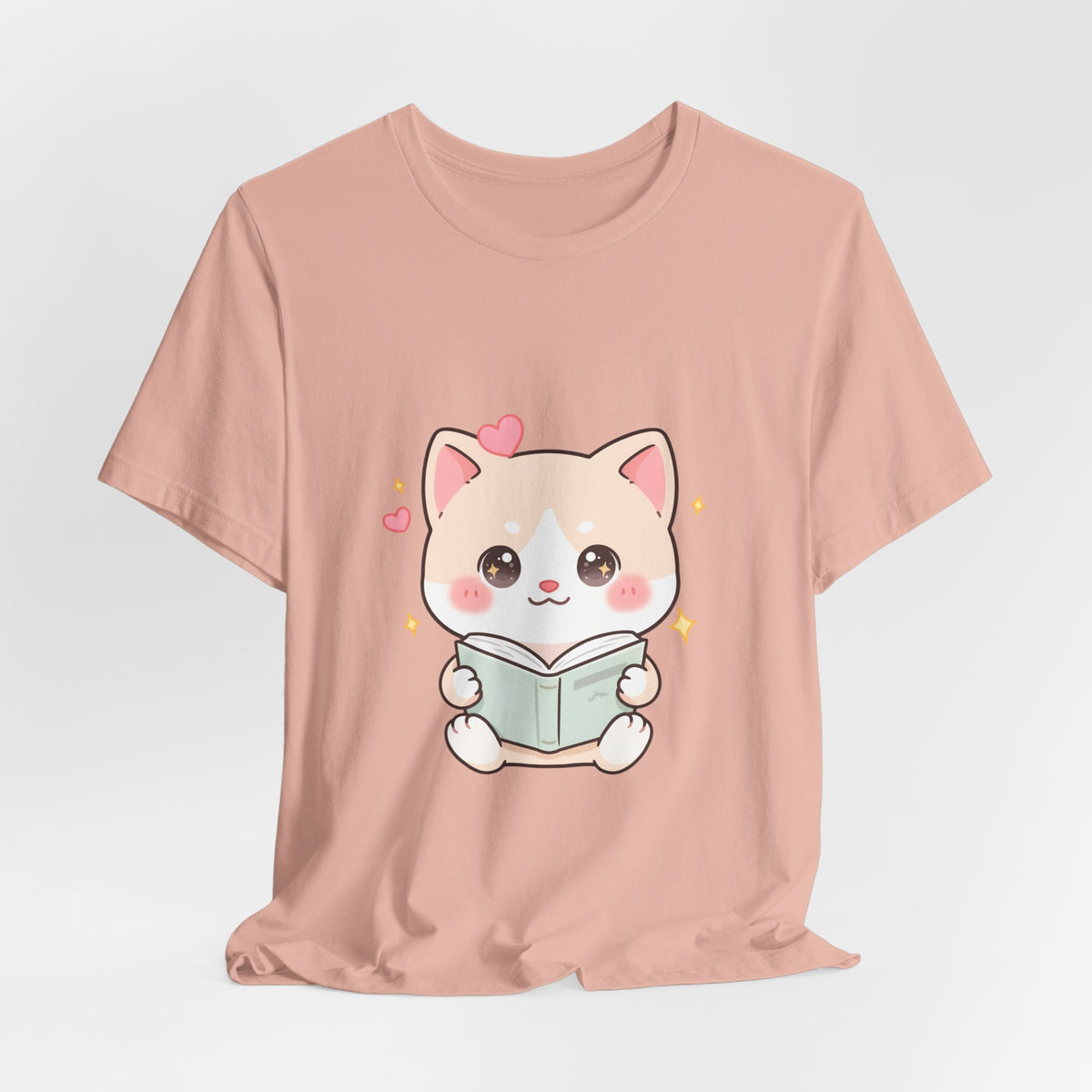 Kawaii Reading Cat T-Shirt for Book Lovers
