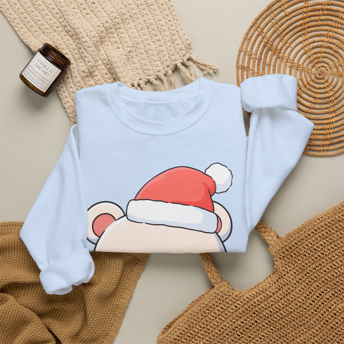 Kawaii Polar Bear Christmas Sweatshirt, Santa Cub Crewneck