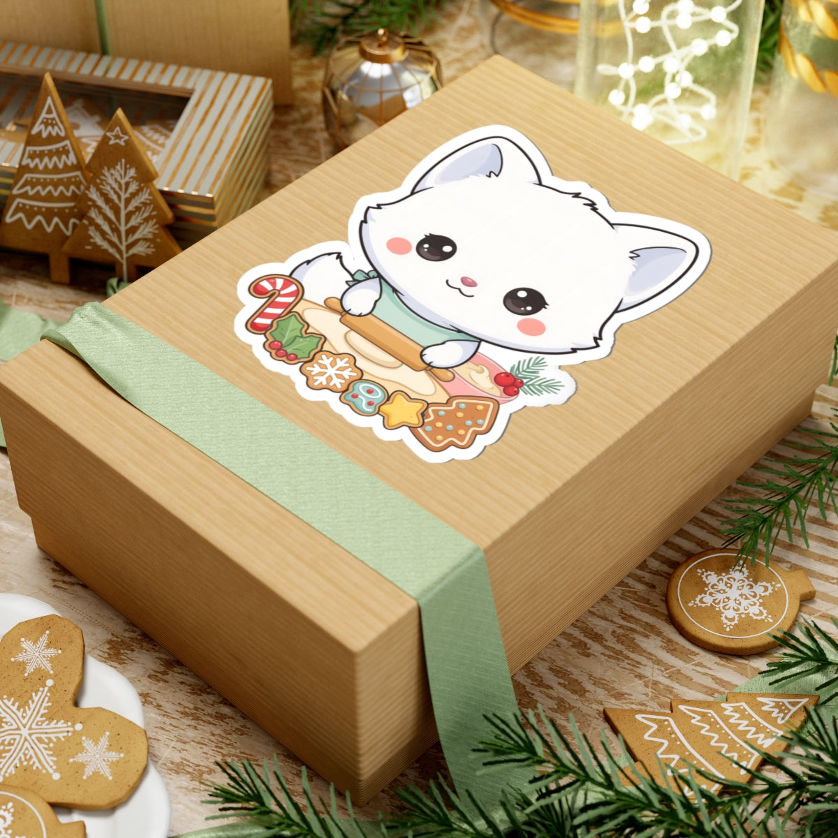 Christmas Fox Sticker: Kawaii Arctic Baker