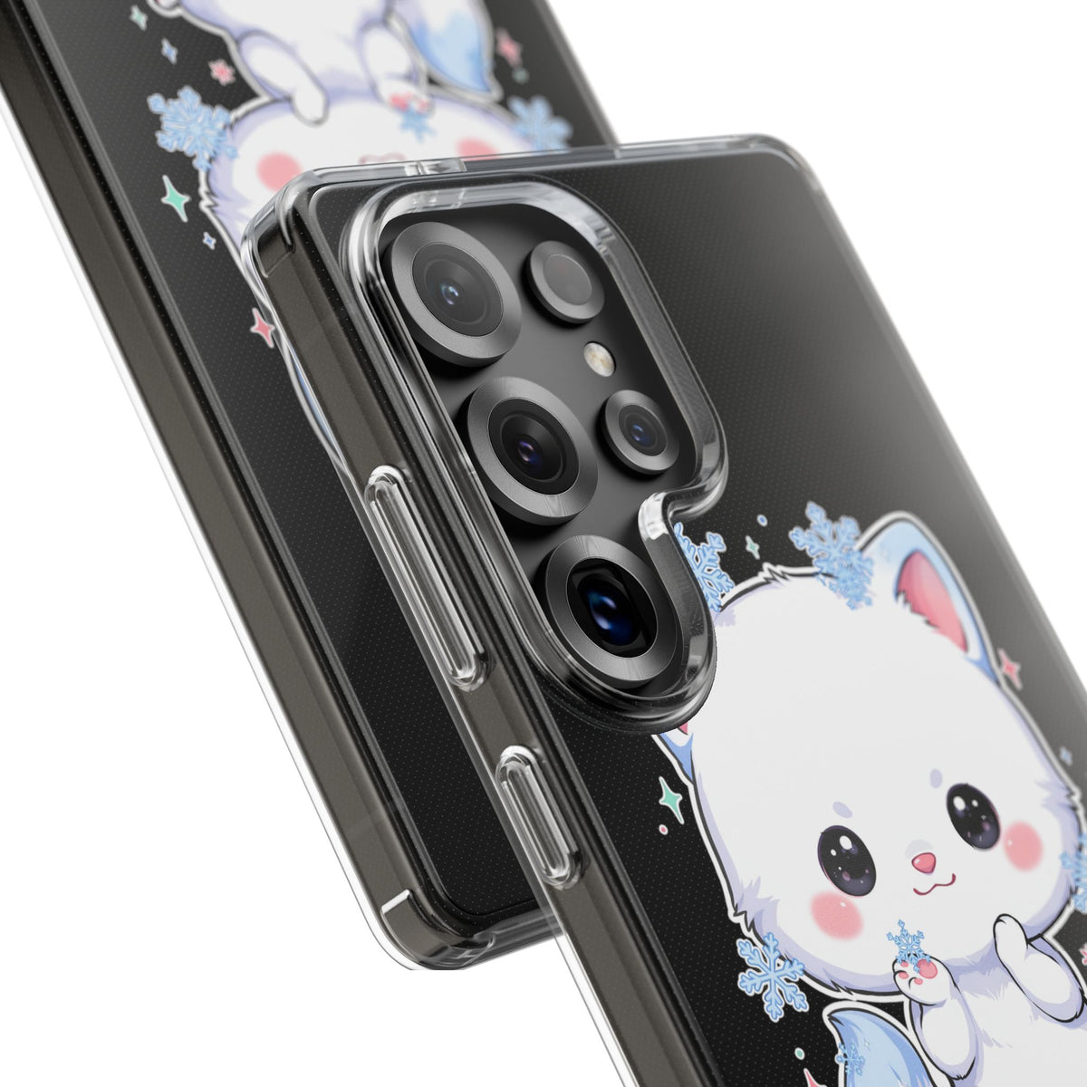 Kawaii Arctic Fox Phone Case, Cute Snowflake Clear Case