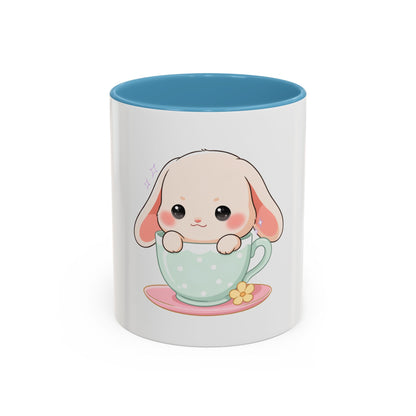 Kawaii Bunny Accent Coffee Mug, Cute Gift for Bunny Lovers