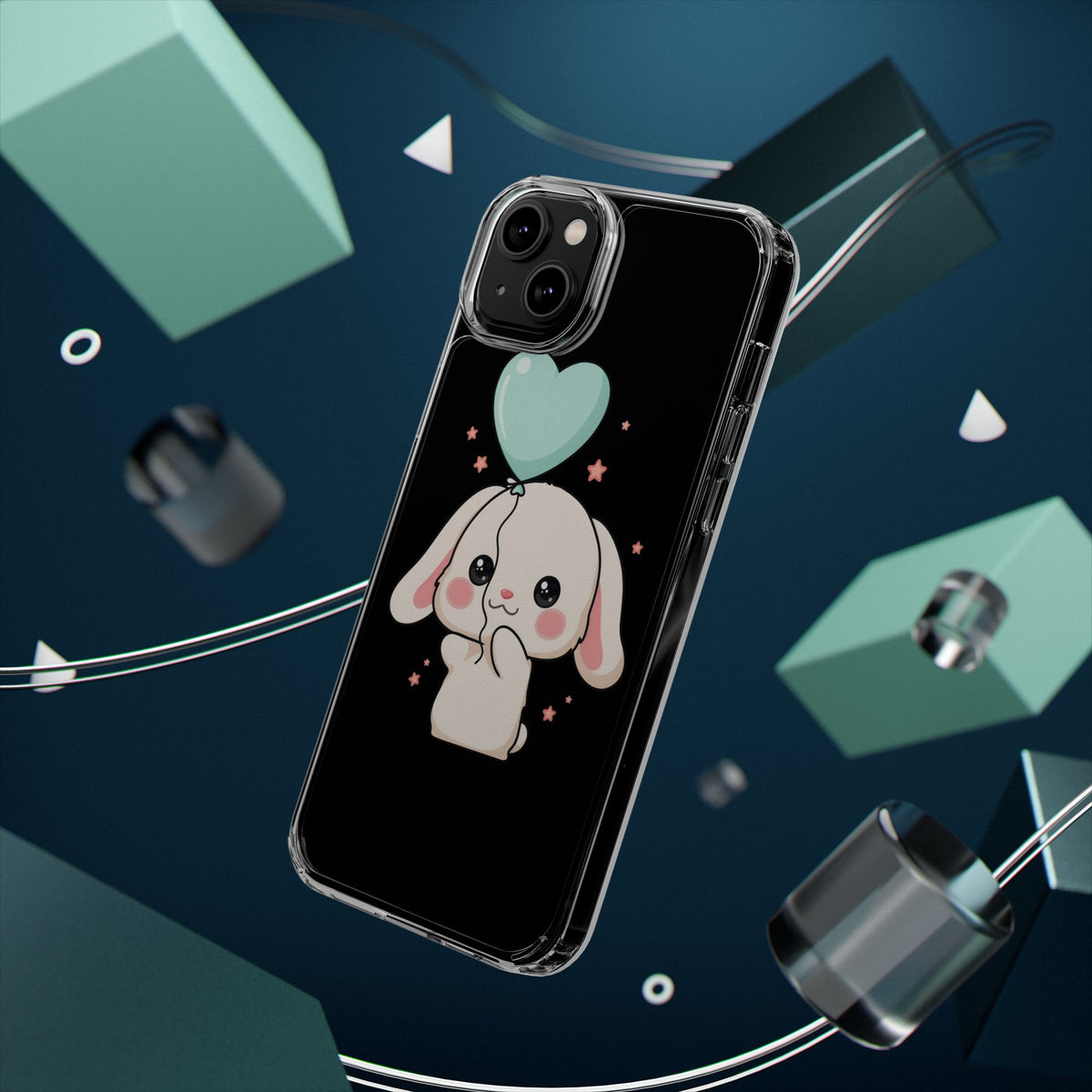 Kawaii Bunny Phone Case with Balloon, Clear Impact-Resistant