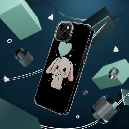 Kawaii Bunny Phone Case with Balloon, Clear Impact-Resistant