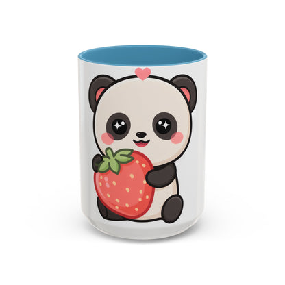 Kawaii Panda Accent Coffee Mug, Strawberry Lover Gift