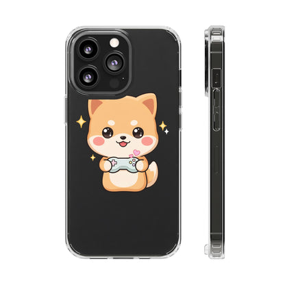 Kawaii Shiba Inu Gamer Phone Case, Clear Impact-Resistant