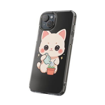 Kawaii Cat Phone Case, Cute Plant Lover Gift