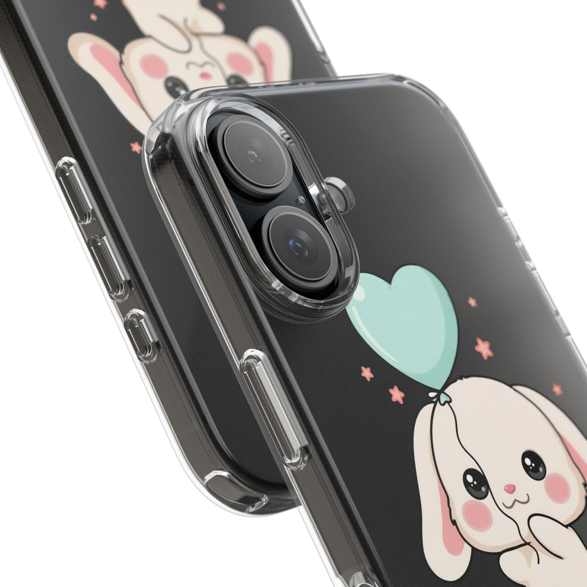 Kawaii Bunny Phone Case with Balloon, Clear Impact-Resistant
