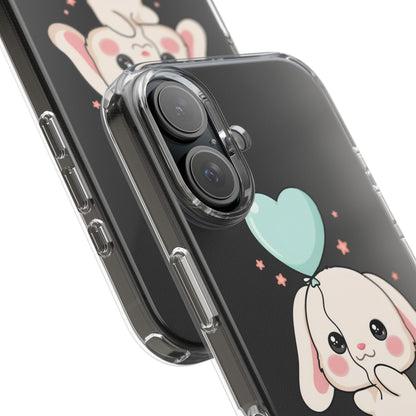 Kawaii Bunny Phone Case with Balloon, Clear Impact-Resistant