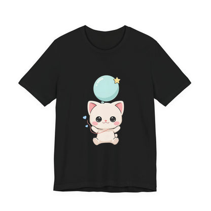 Kawaii Cat Balloon T-Shirt, Cute Chibi Kitty Tee