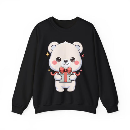 Kawaii Polar Bear Sweatshirt, Cute Gift-Giving Cub