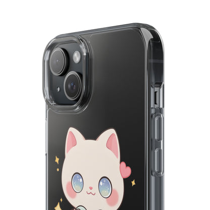Kawaii Gamer Cat Clear Phone Case for Gaming Fans