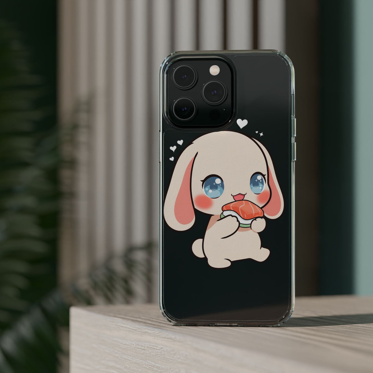 Kawaii Bunny Sushi Phone Case, Clear Impact-Resistant
