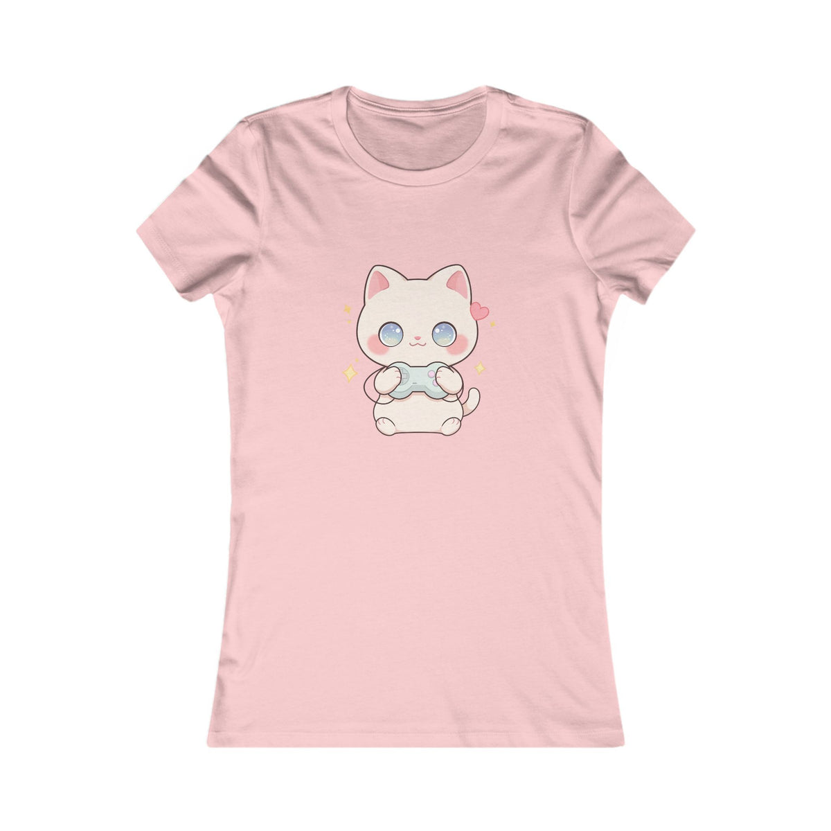 Kawaii Gamer Cat Women's Tee for Cozy Gaming Fans