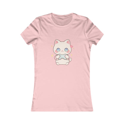 Kawaii Gamer Cat Women's Tee for Cozy Gaming Fans