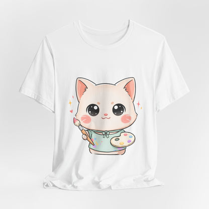 Kawaii Cat Artist T-Shirt for Creative Cat Lovers