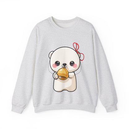Kawaii Polar Bear Sweatshirt, Jingle Bell Holiday Crewneck