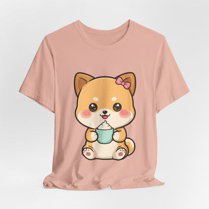 Kawaii Shiba Inu Coffee T-Shirt, Cute Latte Lover Tee