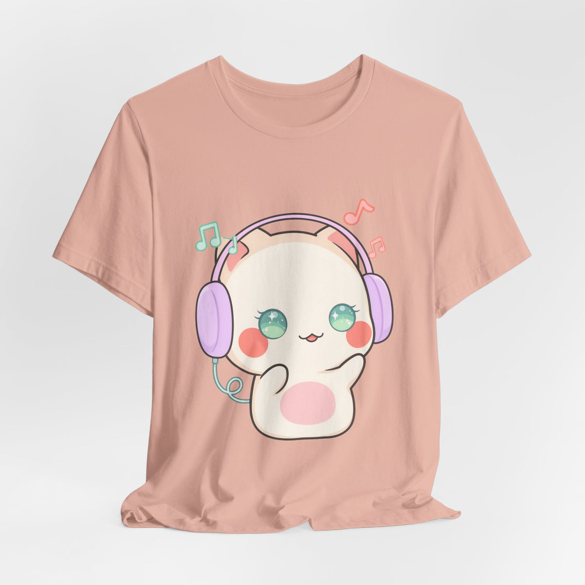 Kawaii Cat Music Lover T-Shirt, Cute Headphone Kitty Tee