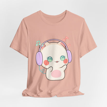 Kawaii Cat Music Lover T-Shirt, Cute Headphone Kitty Tee