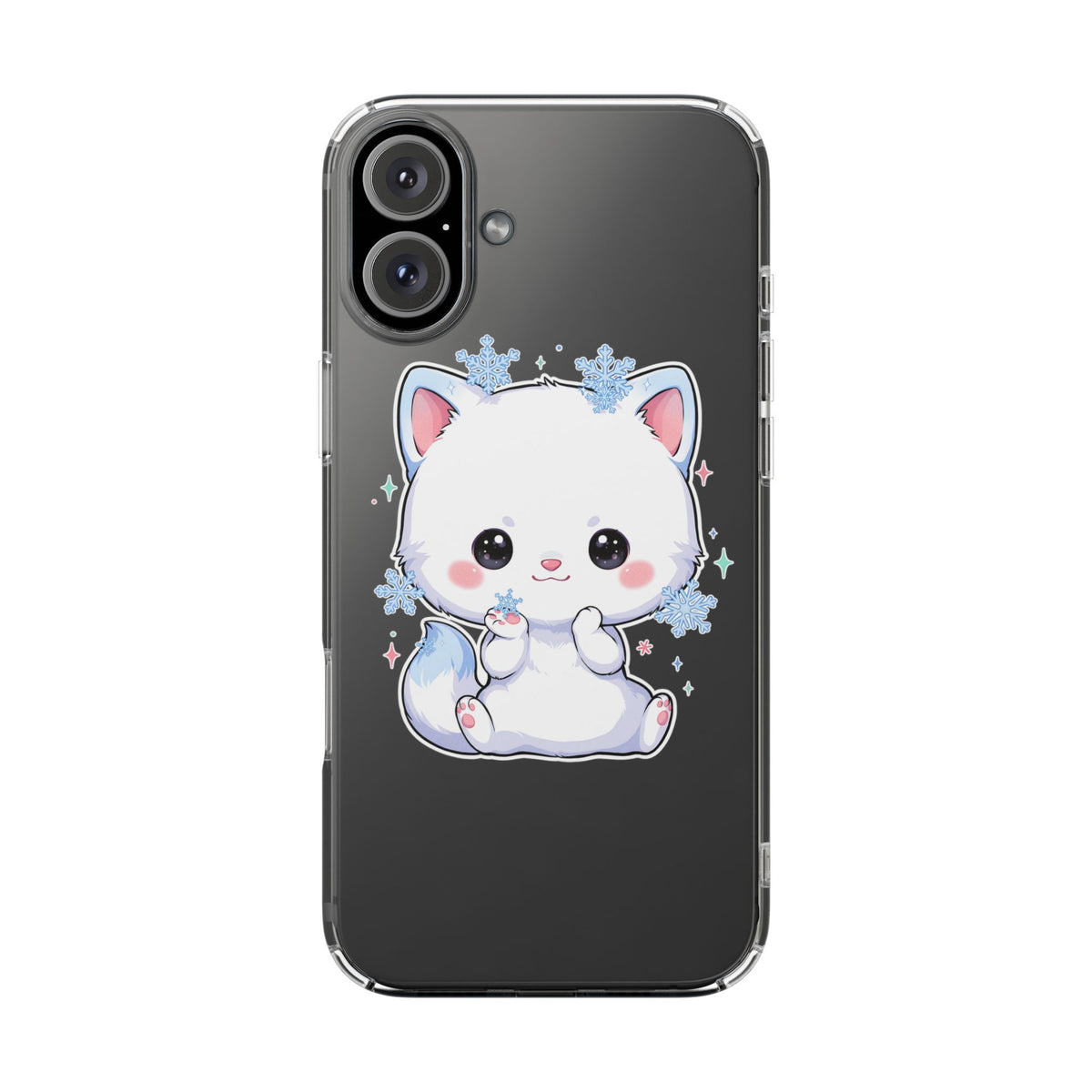 Kawaii Arctic Fox Phone Case, Cute Snowflake Clear Case