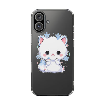 Kawaii Arctic Fox Phone Case, Cute Snowflake Clear Case