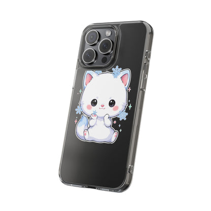 Kawaii Arctic Fox Phone Case, Cute Snowflake Clear Case