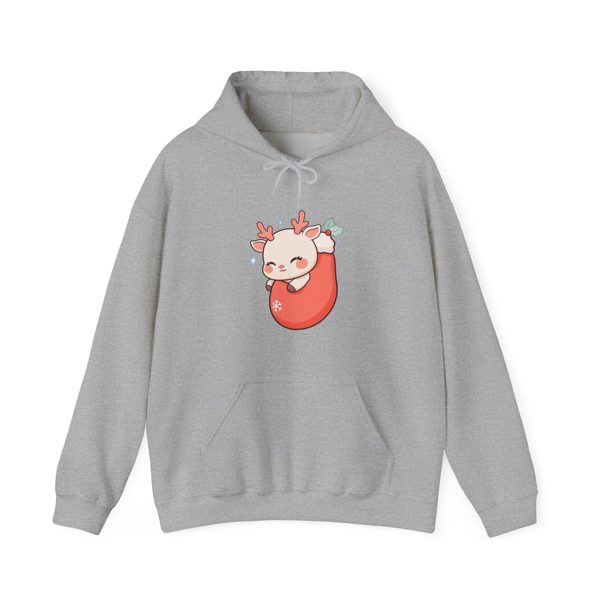 Kawaii Reindeer Hoodie, Cozy Christmas Stocking Sweatshirt
