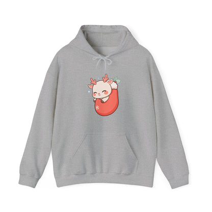 Kawaii Reindeer Hoodie, Cozy Christmas Stocking Sweatshirt