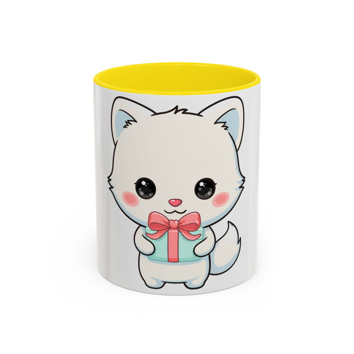 Kawaii Arctic Fox Gift Mug, Cute Holiday Accent Coffee Mug