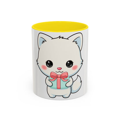 Kawaii Arctic Fox Gift Mug, Cute Holiday Accent Coffee Mug