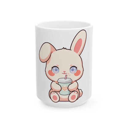 Kawaii Bunny Mug – Cute Latte Sipping Rabbit Ceramic Cup