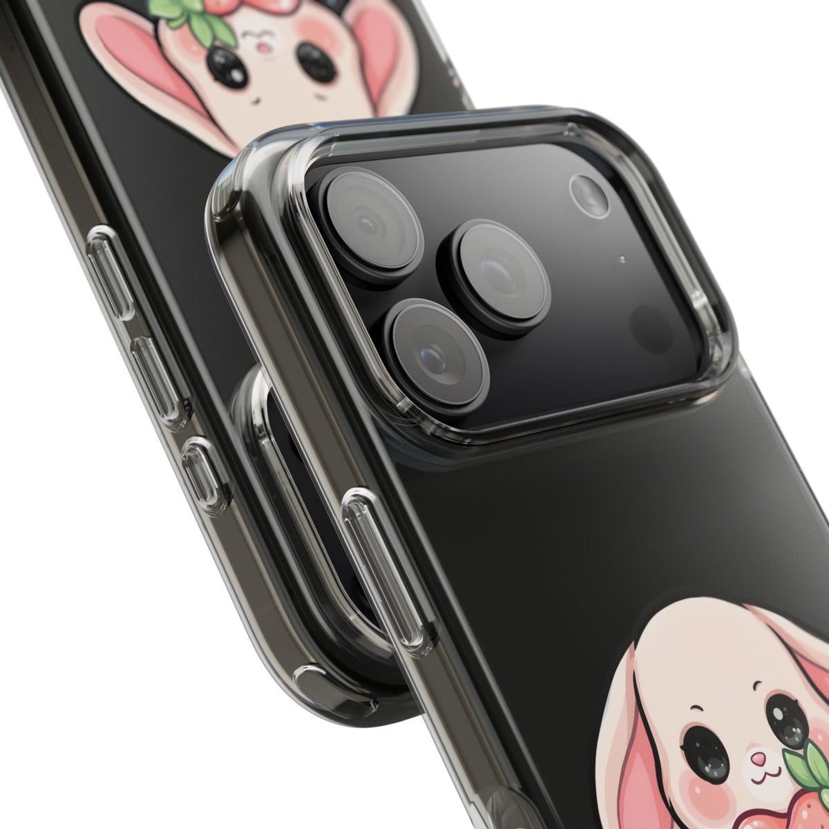 Kawaii Bunny Strawberry Phone Case, Clear Impact-Resistant