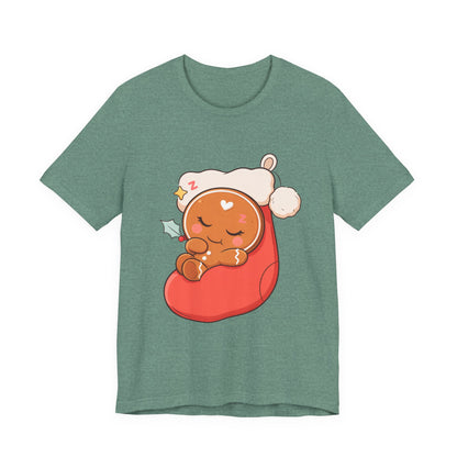 Sleeping Gingerbread Man Christmas T-Shirt, Kawaii Holiday Tee