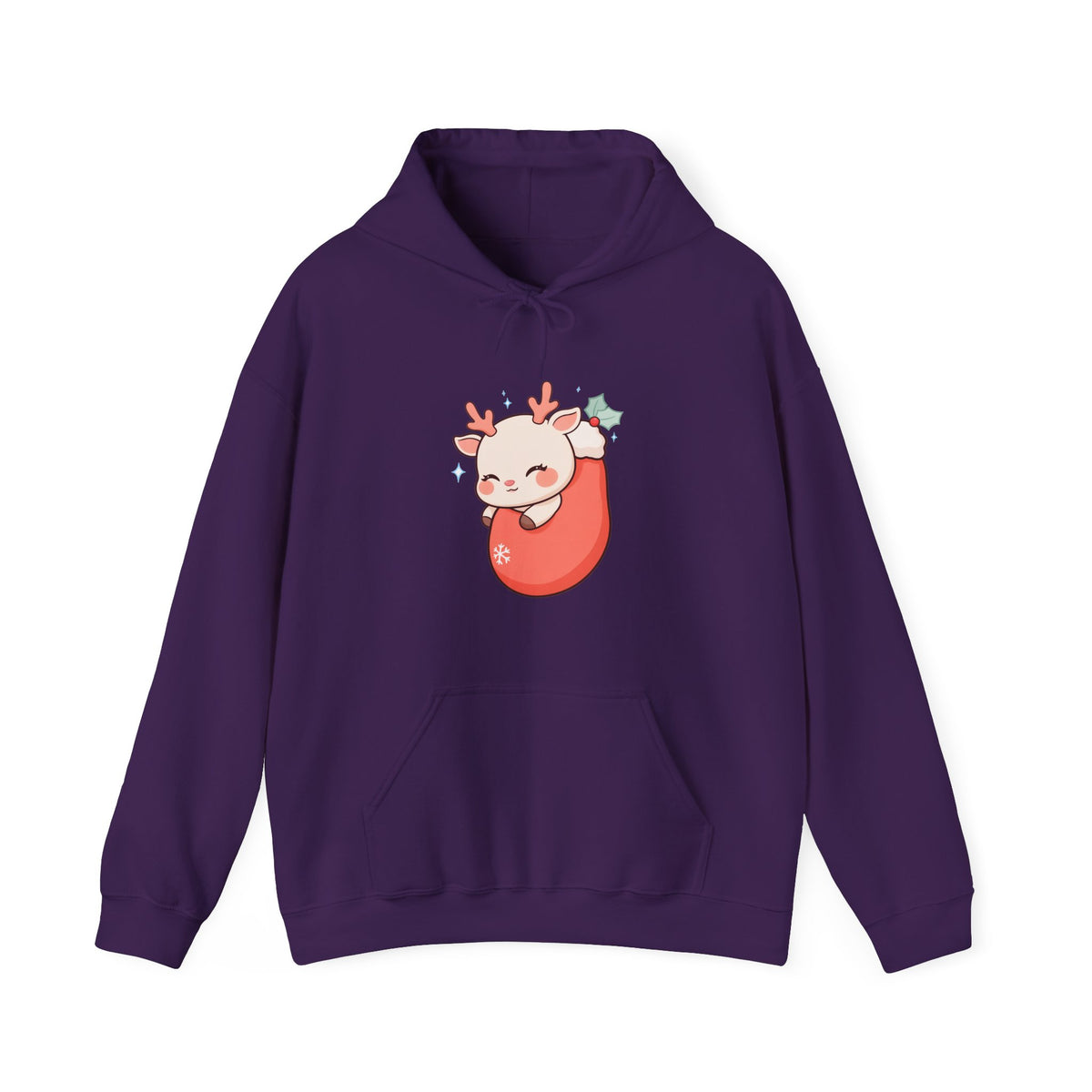 Kawaii Reindeer Hoodie, Cozy Christmas Stocking Sweatshirt