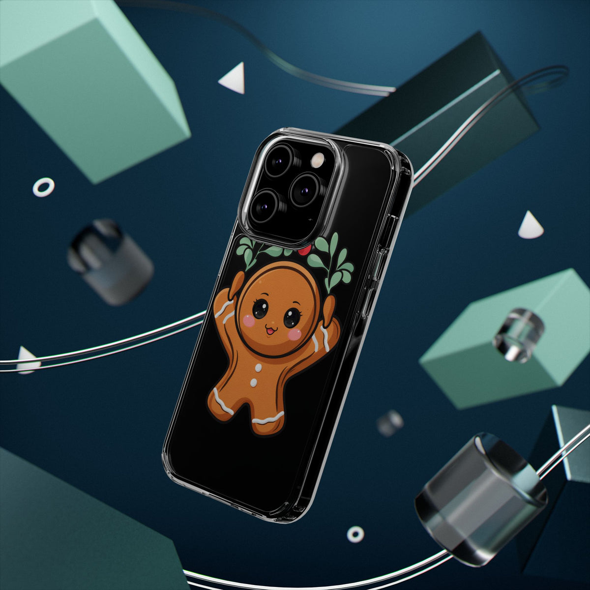 Kawaii Gingerbread Phone Case with Mistletoe Cheer