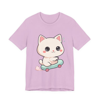Kawaii Skateboarding Cat T-Shirt – Cute Chibi Kitty Tee