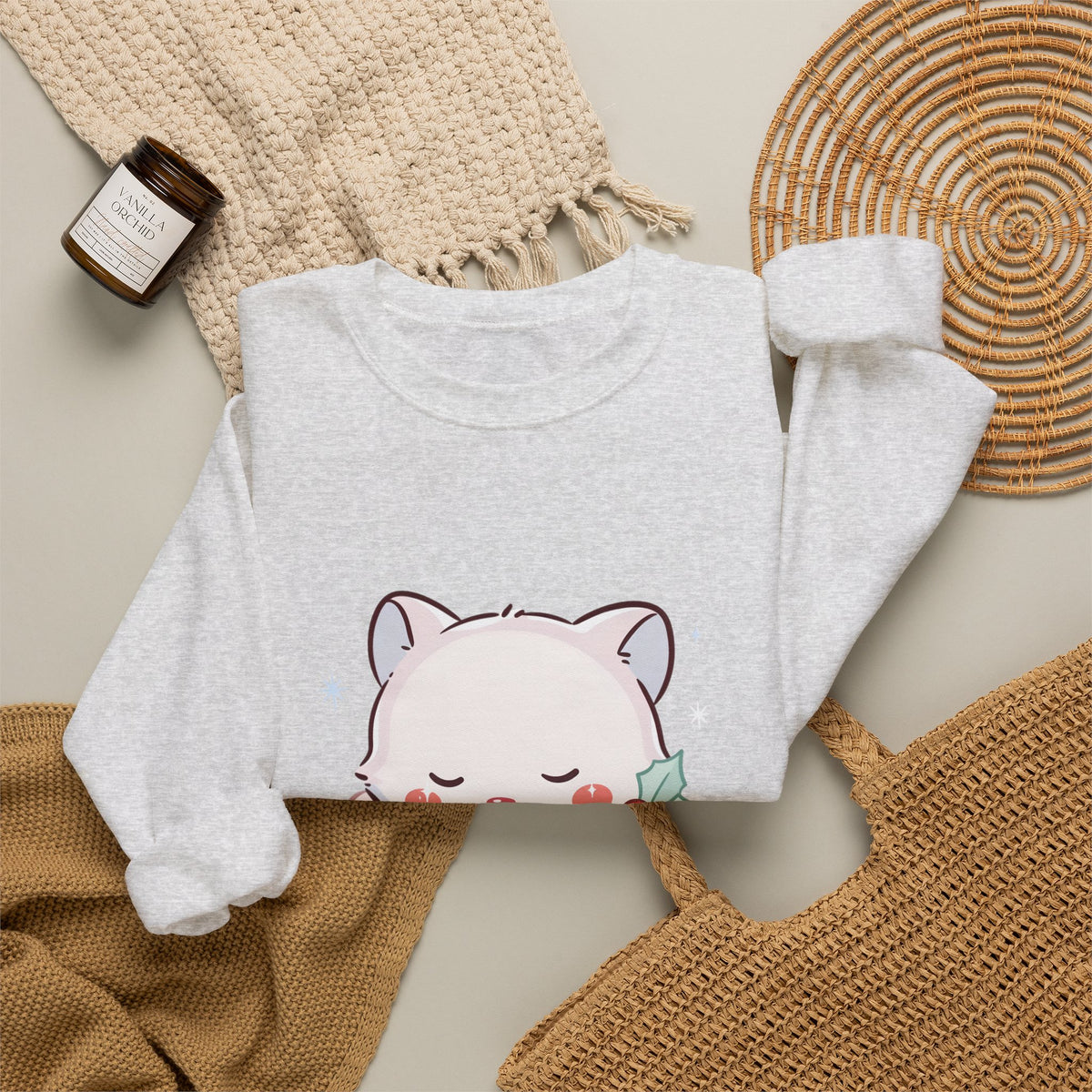 Christmas Fox Sweatshirt, Kawaii Stocking Arctic Fox Gift