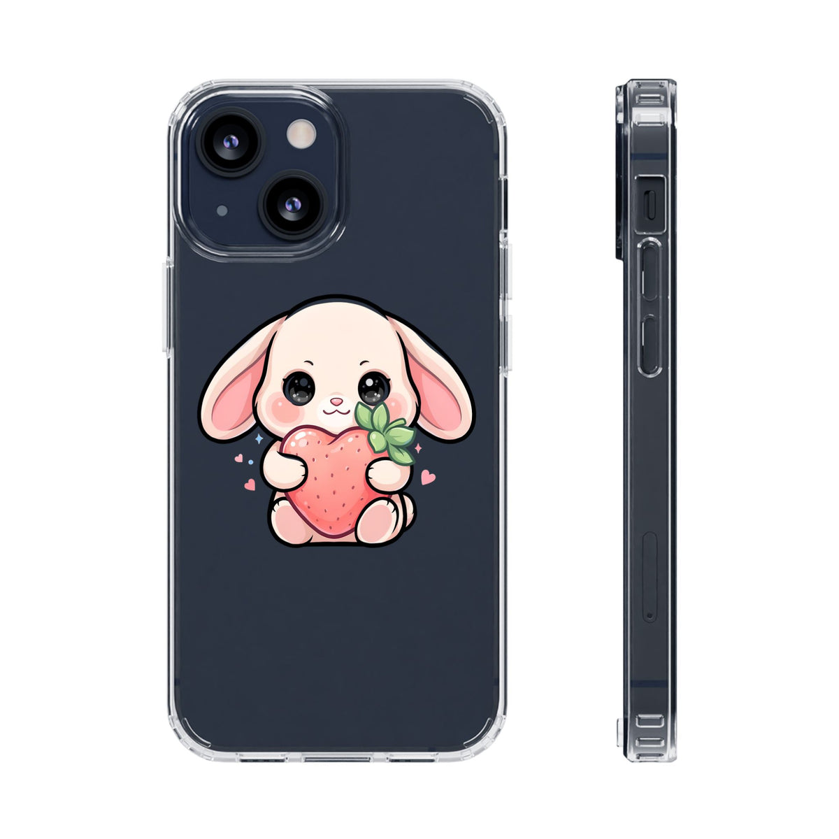 Kawaii Bunny Strawberry Phone Case, Clear Impact-Resistant