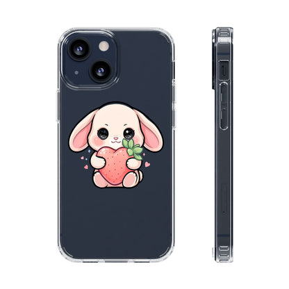 Kawaii Bunny Strawberry Phone Case, Clear Impact-Resistant