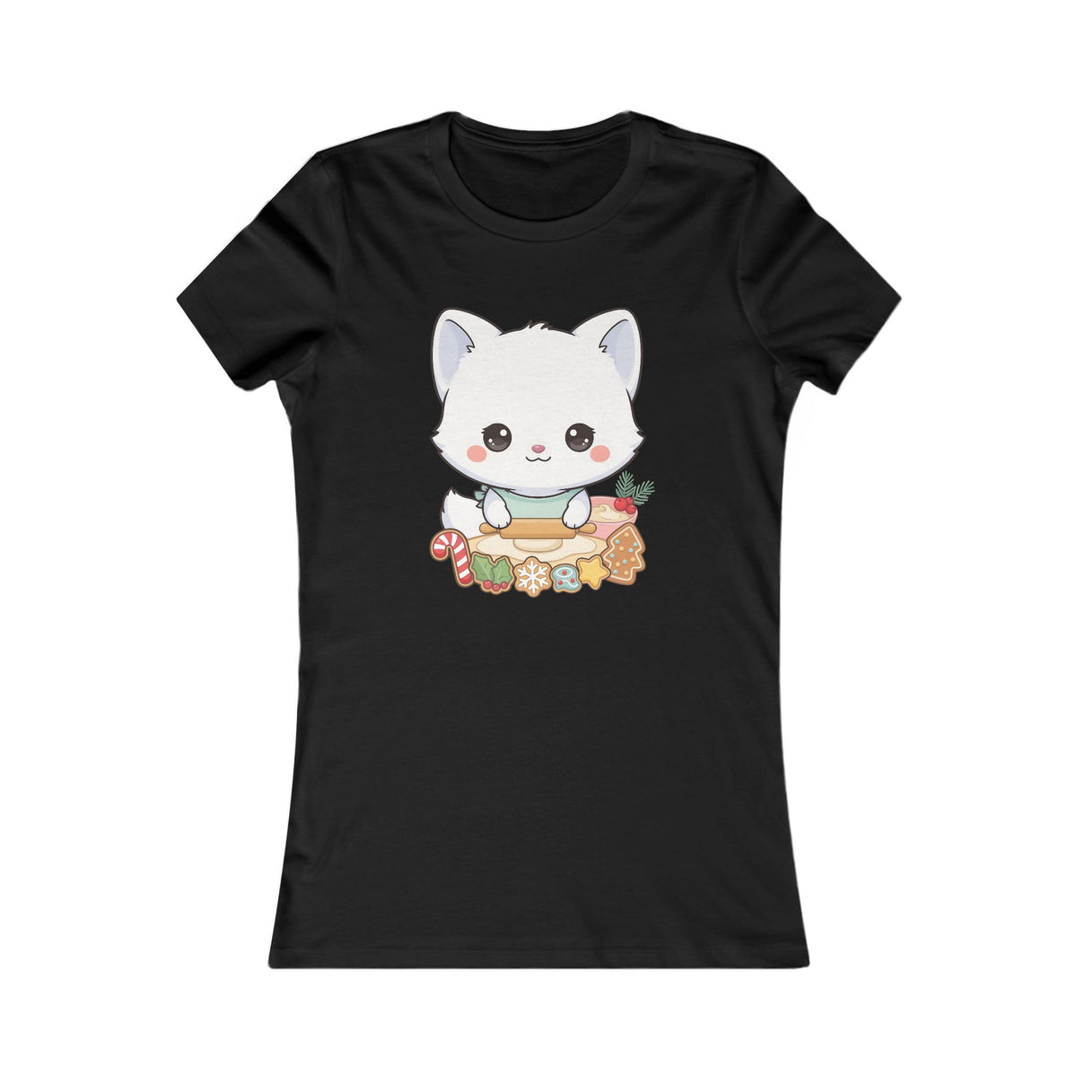 Kawaii Arctic Fox Christmas Tee for Cozy Holiday Bakers