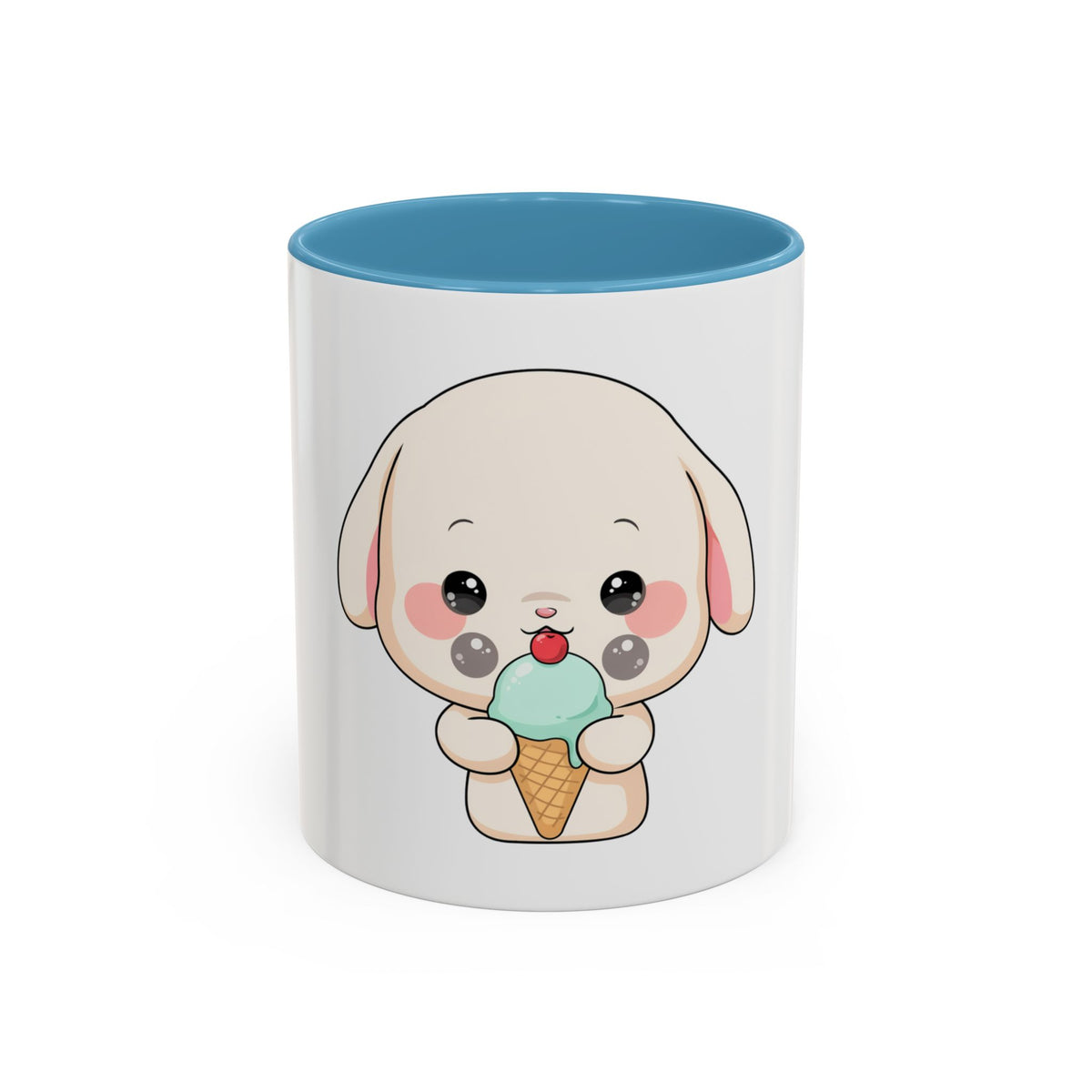 Kawaii Bunny Accent Coffee Mug, Cute Ice Cream Rabbit