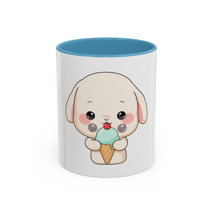 Kawaii Bunny Accent Coffee Mug, Cute Ice Cream Rabbit